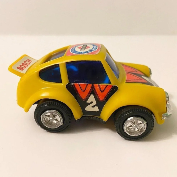 Vintage Beetle Pull Back Plastic Car Bosch Martini Hong Kong 4 Inch Long Toy - Picture 10 of 12